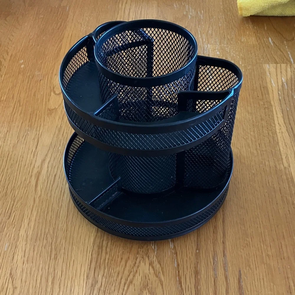 Black Mesh Rotating Desk Organizer